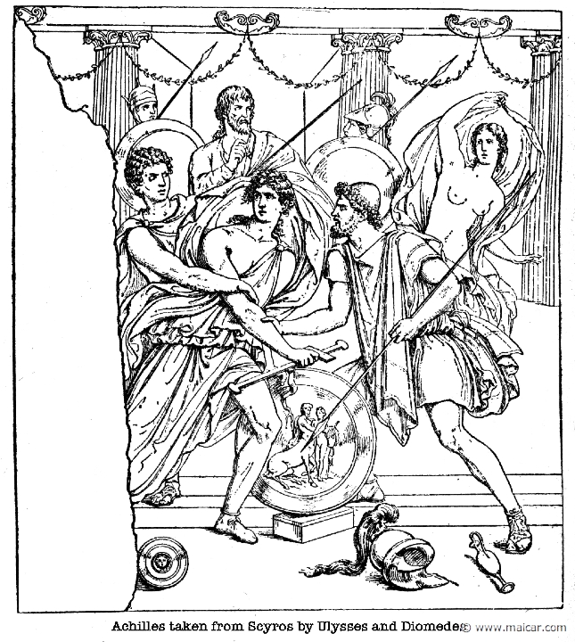 gay286.jpg - gay286: Odysseus and Diomedes (left) seizing Achilles in Scyros. Charles Mills Gayley, The Classic Myths in English Literature (1893).