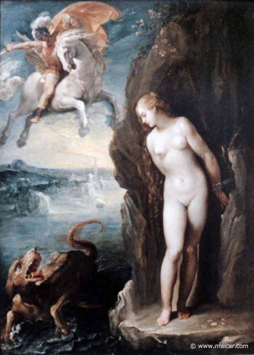 2308.jpg - 2308: Giuseppe Cesari gen. Il Cavalier d’Arpino 1568-1640: Perseus befreit Andromeda. 1594-98. Gemälde Galerie Kulturforum, Berlin.