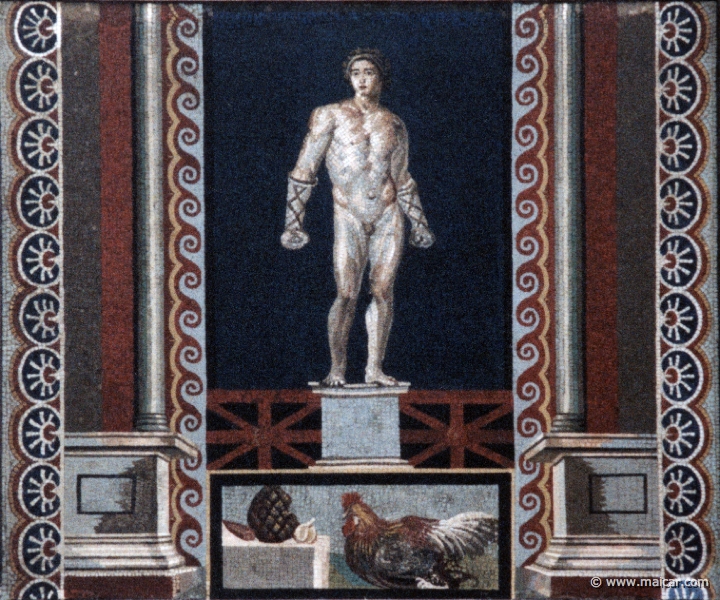 7325.jpg - 7325: Puglie e gallo, in pasta vitrea. Area vesuviana. National Archaeological Museum, Naples.