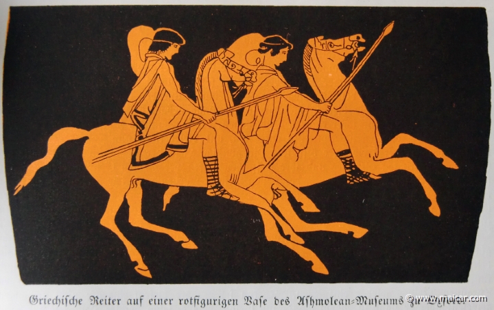pflugk207.jpg - pflugk207: Griechische Reiter auf einer rotfigurigen Vase des Ashmolean-Museum zu Oxford. J.v.Pflugk-Harttung, Weltgeshichte, Band 1: Altertum (Verlag von Ullstein & Co, Berlin, 1910).