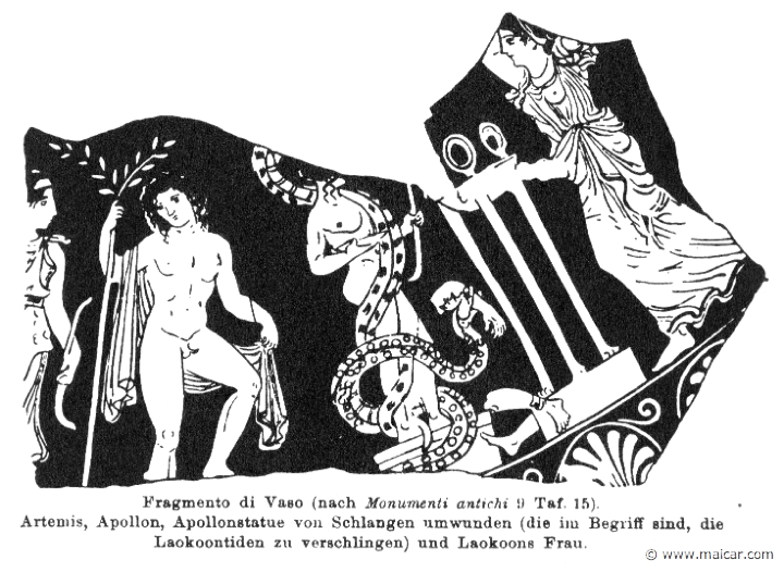 RIII.2-2766.jpg - RIII.2-2766: Artemis, Apollo, statue of Apollo and Laocoon's wife.Wilhelm Heinrich Roscher (Göttingen, 1845- Dresden, 1923), Ausfürliches Lexikon der griechisches und römisches Mythologie, 1884.