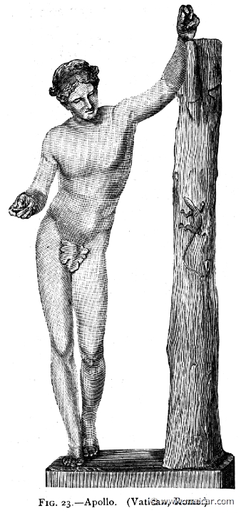mur023.jpg - mur023: Apollo Sauroktonos or Lizard Slayer. Roman copy after a bronze by Praxiteles c. 350-330 BC..Alexander S. Murray, Manual of Mythology (1898).