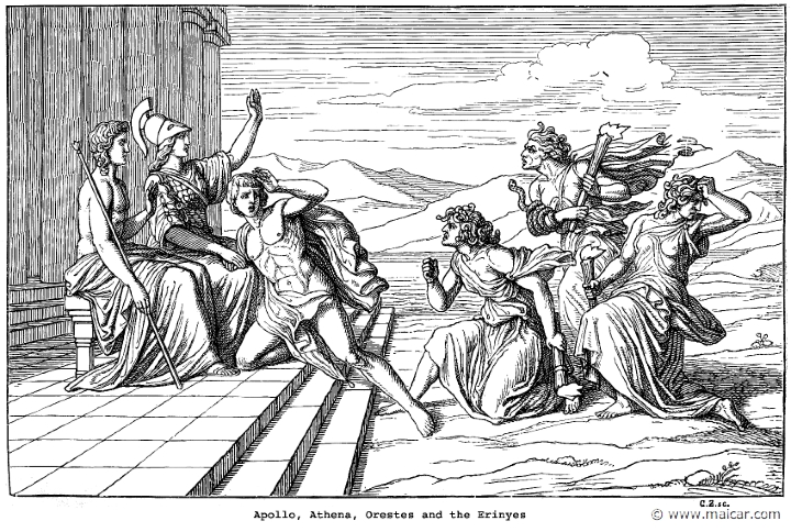 sch481.jpg - sch481: Apollo, Athena, Orestes and the Erinyes.Gustav Schwab, Die schönsten Sagen des klassischen Altertums (1912).