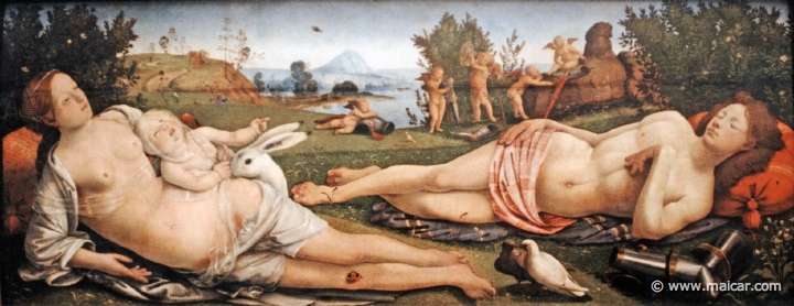 2222.jpg - 2222: Piero di Cosimo 1461-1521 (?): Venus, Mars und Amor.  Gemälde Galerie Kulturforum, Berlin.