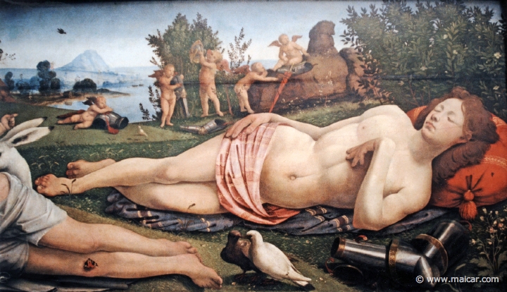 2223.jpg - 2223: Piero di Cosimo 1461-1521 (?): Venus, Mars und Amor.  Gemälde Galerie Kulturforum, Berlin.