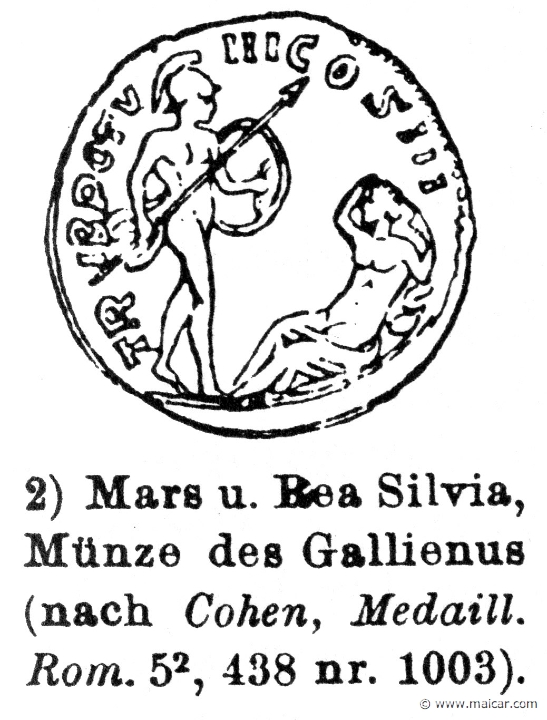 RIV-0065b.jpg - RIV-0065b: Ares and Rhea Silvia (Ilia). Coin of Gallienus.Wilhelm Heinrich Roscher (Göttingen, 1845- Dresden, 1923), Ausfürliches Lexikon der griechisches und römisches Mythologie, 1884.
