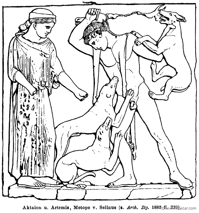 RI.1-0215.jpg - RI.1-0215: Artemis and Actaeon, attacked by his dogs.Wilhelm Heinrich Roscher (Göttingen, 1845- Dresden, 1923), Ausfürliches Lexikon der griechisches und römisches Mythologie, 1884.