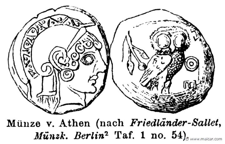 RI.1-0693.jpg - RI.1-0693: Athena. Coin from Athens with Athena and an owl.Wilhelm Heinrich Roscher (Göttingen, 1845- Dresden, 1923), Ausfürliches Lexikon der griechisches und römisches Mythologie, 1884.