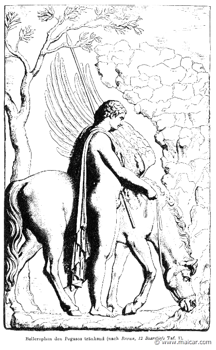 RI.1-0762.jpg - RI.1-0762: Bellerophon and Pegasus, drinking. Wilhelm Heinrich Roscher (Göttingen, 1845- Dresden, 1923), Ausfürliches Lexikon der griechisches und römisches Mythologie, 1884.