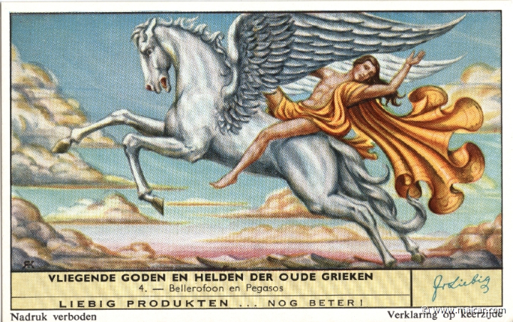 liebvlieg04.jpg - liebvlieg04: Bellerophon and Pegasus. Vliegende Goden en Helden der Oude Grieken. Liebig sets.