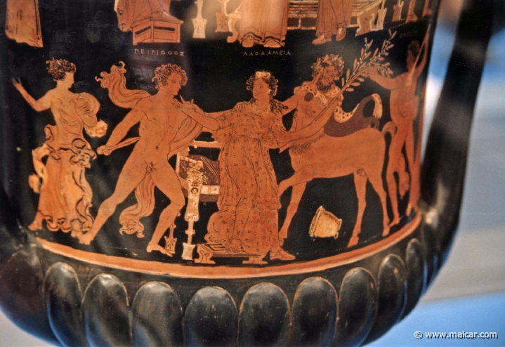 8221.jpg - 8221: Red-figured calyx-krater (bowl for mixing wine and water) decorated in two zones. Apulia c. 350-340 BC. British Museum, London.