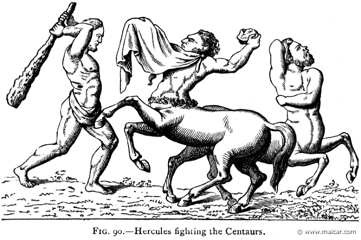 mur090.jpg - mur090: Heracles fighting the Centaurs. Alexander S. Murray, Manual of Mythology (1898).