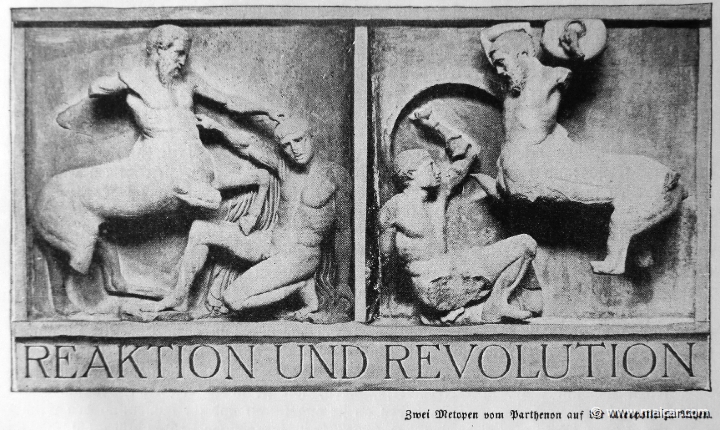 pflugk255.jpg - pflugk255: Zwei Metopen vom Parthenon auf der Akropolis zu Athen. J.v.Pflugk-Harttung, Weltgeshichte, Band 1: Altertum (Verlag von Ullstein & Co, Berlin, 1910).