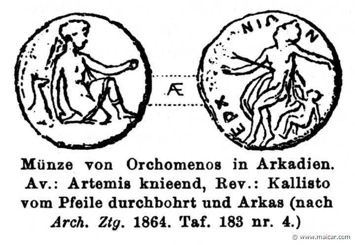 RII.1-0933.jpg - RII.1-0933: Artemis, Callisto and Arcas. Wilhelm Heinrich Roscher (Göttingen, 1845- Dresden, 1923), Ausfürliches Lexikon der griechisches und römisches Mythologie, 1884.
