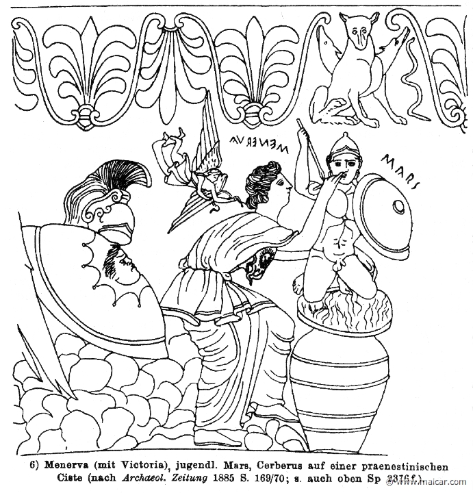 RII.2-2407.jpg - RII.2-2407: Minerva, Victoria, and young Mars. Wilhelm Heinrich Roscher (Göttingen, 1845- Dresden, 1923), Ausfürliches Lexikon der griechisches und römisches Mythologie, 1884.