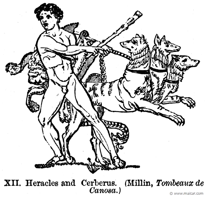 smi280.jpg - smi280: Heracles and Cerberus. Sir William Smith, A Smaller Classical Dictionary of Biography, Mythology, and Geography (1898).