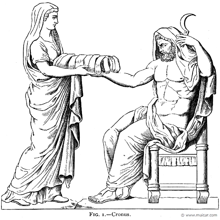 mur001.jpg - mur001: Cronos and Rhea. Alexander S. Murray, Manual of Mythology (1898).