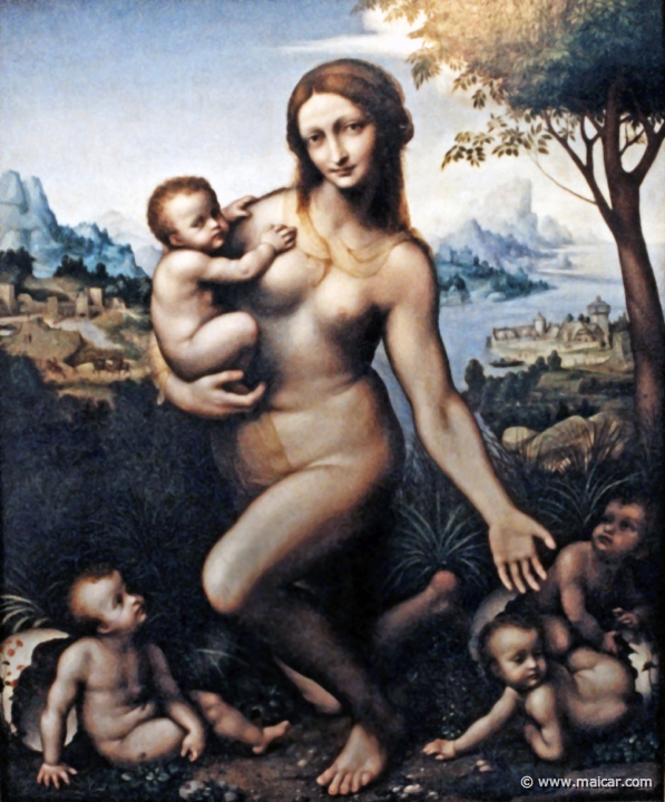 1109.jpg - 1109: Giovanni Pedrini, called Giampietrino: Leda and her children (ca. 1520-40). Hessisches Landesmuseum, Kassel.