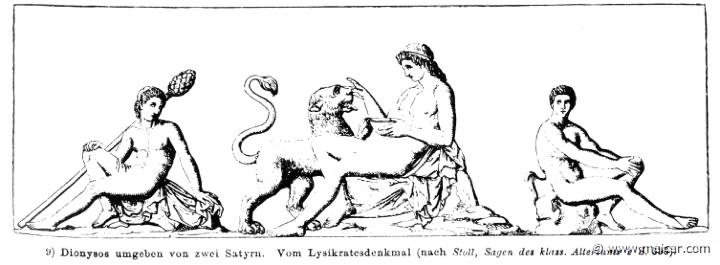 RIV-0481.jpg - RIV-0481: Dionysus and two Satyrs.Wilhelm Heinrich Roscher (Göttingen, 1845- Dresden, 1923), Ausfürliches Lexikon der griechisches und römisches Mythologie, 1884.