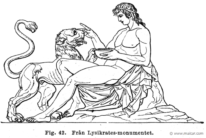 see103.jpg - see103: Relief with Dionysus and lion.Otto Seemann, Grekernas och romarnes mytologi (1881).