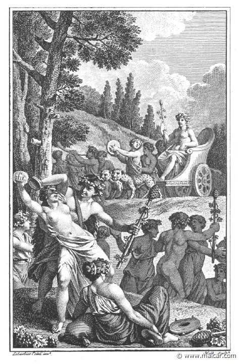 villenave01105.jpg - 01105: Train of Dionysus. "The god is now come and the fields resound with the wild cries of revellers." (Ov. Met. 3.528).Guillaume T. de Villenave, Les Métamorphoses  d'Ovide (Paris, Didot 1806–07). Engravings after originals by Jean-Jacques François Le Barbier (1739–1826), Nicolas André Monsiau (1754–1837), and Jean-Michel Moreau (1741–1814).