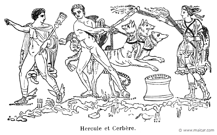 comm261.jpg - comm261: Hercule et Cerbère. Info n/a. P. Commelin, Mythologie Grecque et Romaine, Éditions Garnier Frères, Paris.