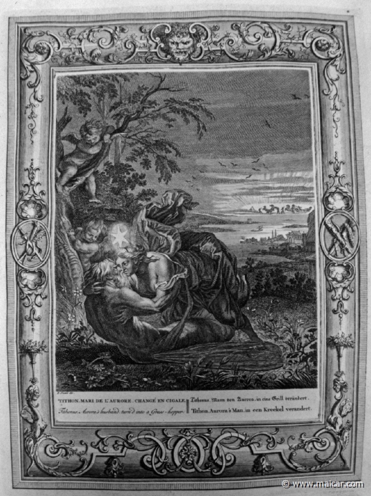 3002.jpg - 3002: Tithon, mari de l’Aurore, changé en cigale. Bernard Picart (1673-1733), Fabeln der Alten (Musen-Tempel), 1754.