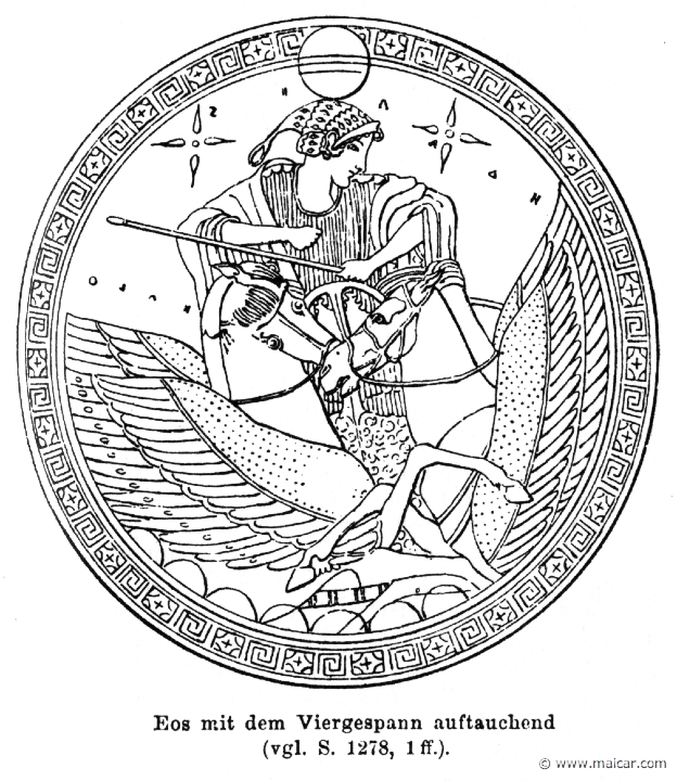RI.1-1277b.jpg - RI.1-1277b: Eos in her chariot. Wilhelm Heinrich Roscher (Göttingen, 1845- Dresden, 1923), Ausfürliches Lexikon der griechisches und römisches Mythologie, 1884.