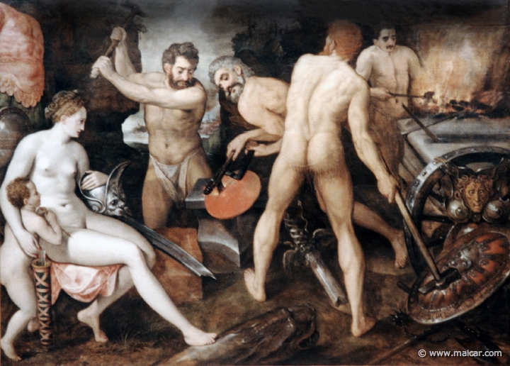 2318.jpg - 2318: Frans Floris de Vriendt 1519-1570: Venus und Amor in der Schmiede Vulkans 1560. Gemälde Galerie Kulturforum, Berlin.