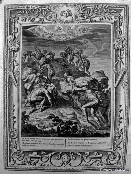 3001.jpg - 3001: Les géants ou les Titans entament les montagnes pour escalader le ciel. Bernard Picart (1673-1733), Fabeln der Alten (Musen-Tempel), 1754.