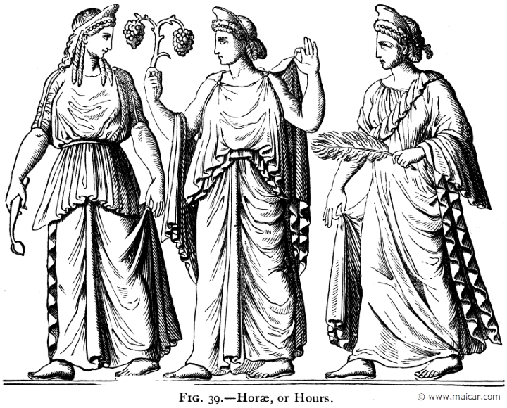 mur039.jpg - mur039: Three Horae. Alexander S. Murray, Manual of Mythology (1898).