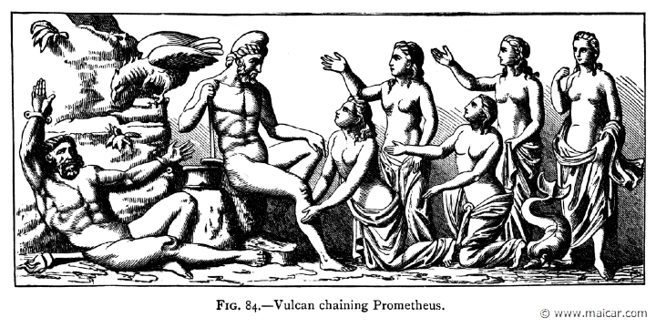 mur084.jpg - mur084: Prometheus, Hephaestus and the Oceanids. Alexander S. Murray, Manual of Mythology (1898).