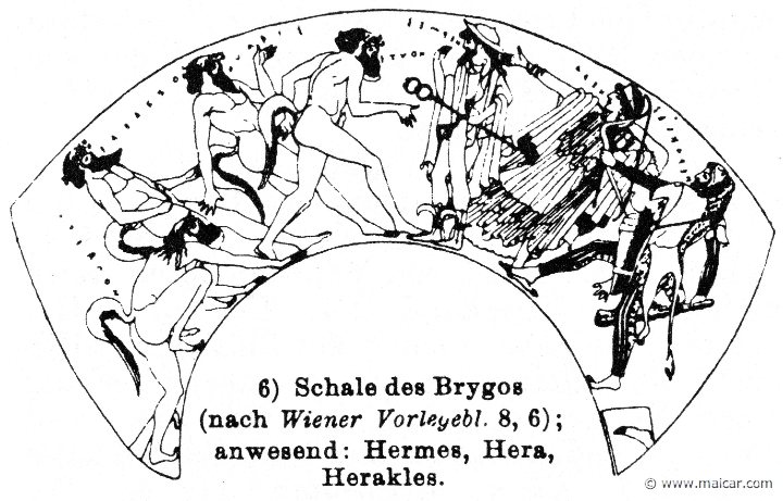 RIV-0467.jpg - RIV-0467: Satyrs (left), and then Hermes, Hera, and Heracles.Wilhelm Heinrich Roscher (Göttingen, 1845- Dresden, 1923), Ausfürliches Lexikon der griechisches und römisches Mythologie, 1884.