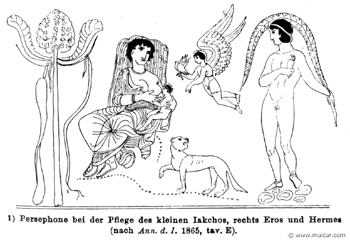 RVI-0537.jpg - RVI-0537: Persephone nursing Dionysus. To the right, Eros and Hermes.Wilhelm Heinrich Roscher (Göttingen, 1845- Dresden, 1923), Ausfürliches Lexikon der griechisches und römisches Mythologie, 1884.