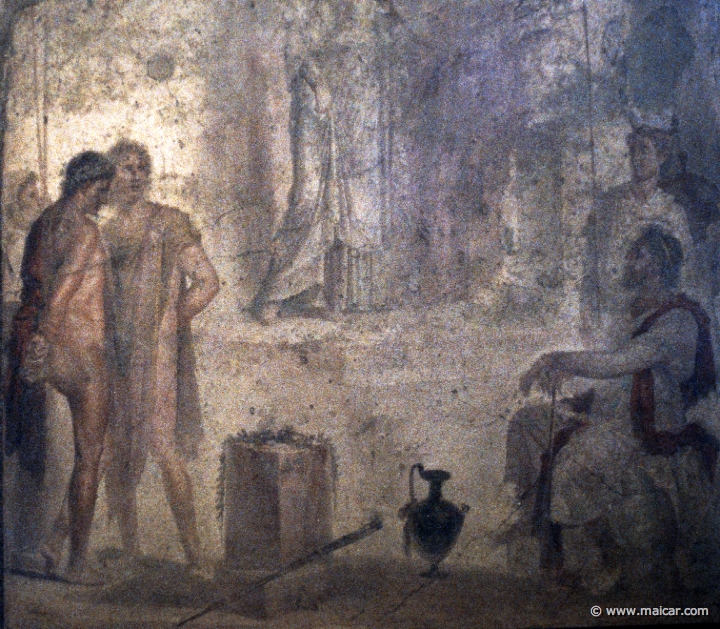 7124.jpg - 7124: Orestes and Pylades in Tauris in the presence of Iphigenia. Pompei, casa del Citarista (I 4,5), esdra (35). National Archaeological Museum, Naples.