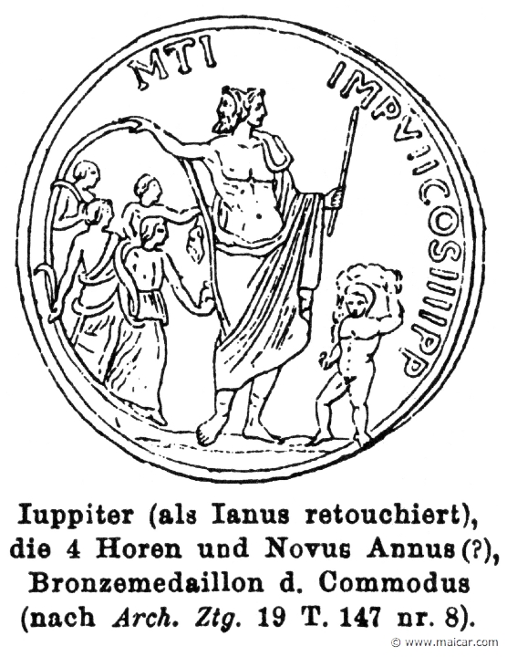 RIII.1-0474.jpg - RIII.1-0474: Jupiter as Janus, The Four Hours, and Novus Annus (?). Wilhelm Heinrich Roscher (Göttingen, 1845- Dresden, 1923), Ausfürliches Lexikon der griechisches und römisches Mythologie, 1884.