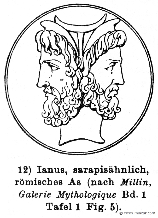 RIV-0381.jpg - RIV-0381: Janus, looking like Serapis. Wilhelm Heinrich Roscher (Göttingen, 1845- Dresden, 1923), Ausfürliches Lexikon der griechisches und römisches Mythologie, 1884.