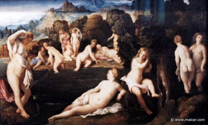 0622.jpg - 0622: Palma Vecchio 1480-1528: Bathing nymphs, c.1525-28. Künsthistorische Museum, Wien.