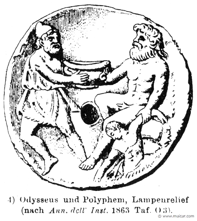 RIII.2-2703b.jpg - RIII.2-2703b: Polyphemus and Odysseus.Wilhelm Heinrich Roscher (Göttingen, 1845- Dresden, 1923), Ausfürliches Lexikon der griechisches und römisches Mythologie, 1884.