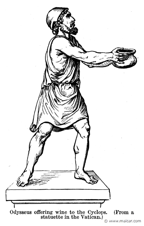 smi409.jpg - smi409: Odysseus offering wine to the Cyclops.Sir William Smith, A Smaller Classical Dictionary of Biography, Mythology, and Geography (1898).