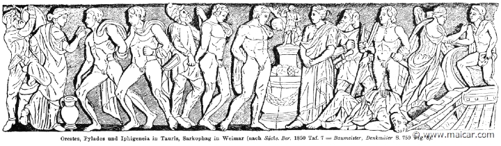 RII.1-0303.jpg - RII.1-0303: Orestes, Pylades, and Iphigenia in Tauris. Wilhelm Heinrich Roscher (Göttingen, 1845- Dresden, 1923), Ausfürliches Lexikon der griechisches und römisches Mythologie, 1884.
