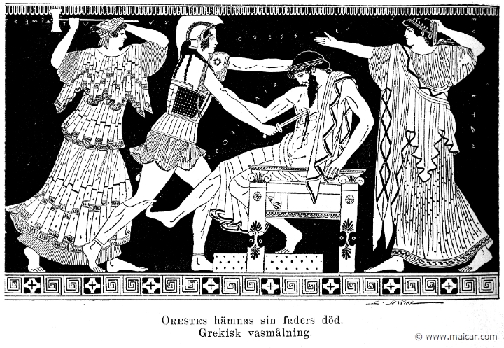 ber064.jpg - ber064: Orestes avenging his father (Electra, Orestes, Aegisthus, Clytaemnestra). Hugo Bergstedt, Grekernas och Romarnes Mytologi (P. A Norstedt & Söners Förlag, Stockholm, 1909).