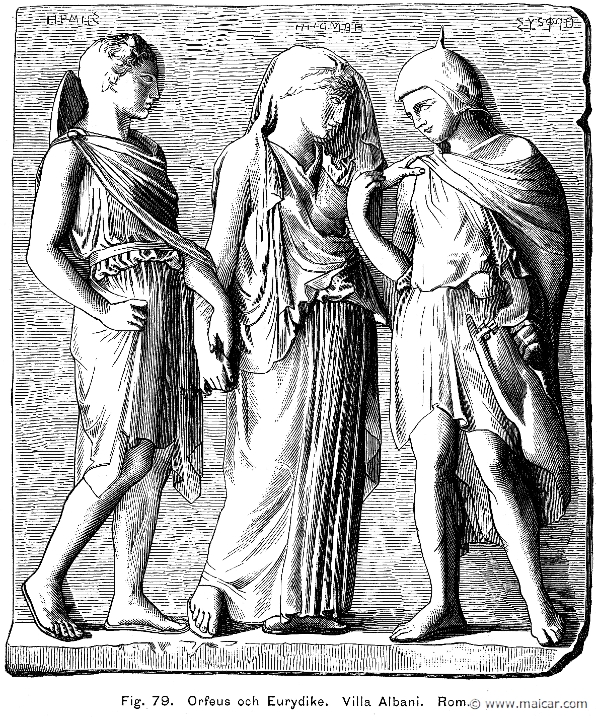 see251.jpg - see251: Hermes, Eurydice and Orpheus, Villa Albani, Rome.Otto Seemann, Grekernas och romarnes mytologi (1881).