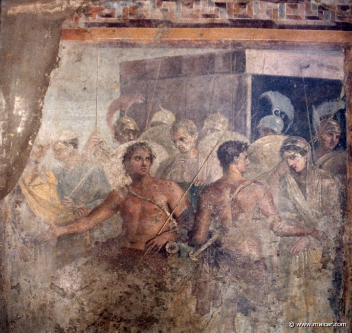 7034.jpg - 7034: Patroclus separates Briseis from Achilles. Pompeii, casa del Poeta Tragico (VI 8,3), atrio (3). National Archaeological Museum, Naples.