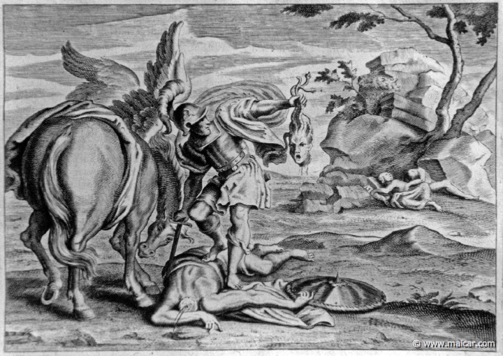 2636.jpg - 2636: Perseus, Pegasus and the dead Medusa. Les METAMORPHOSES D’OVIDE EN LATIN ET FRANÇOIS, DIVISÉES EN XV LIVRES. TRADUCTION DE Mr. PIERRE DU-RYER PARISIEN, DE L’ACADEMIE FRANÇOISE. MDCLXXVII.