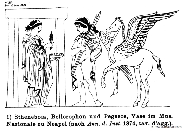 RIV-1518.jpg - RIV-1518: Stheneboea, Bellerophon, Pegasus. Vase. Wilhelm Heinrich Roscher (Göttingen, 1845- Dresden, 1923), Ausfürliches Lexikon der griechisches und römisches Mythologie, 1884.