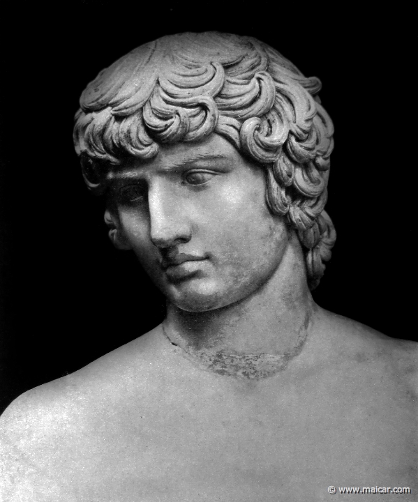 hek251.jpg - hek251: Kopf der Antinous-Statue (250a). Die Bildniskunst der Griechen und Römer, von Anton Hekler (1912).