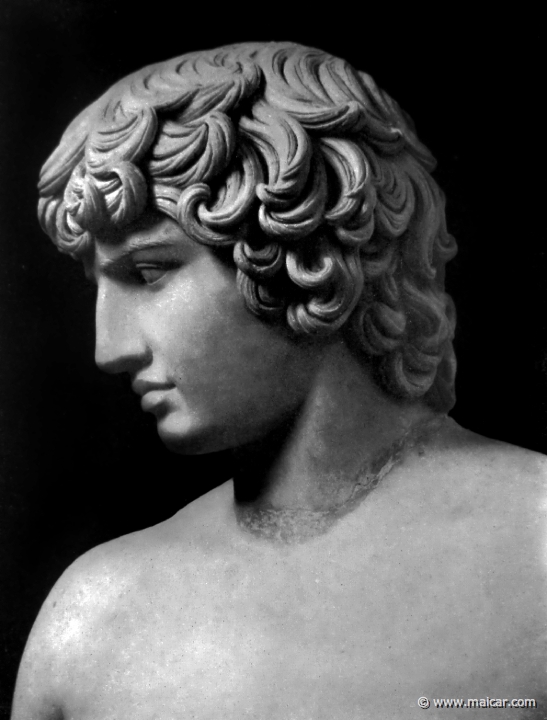hek253.jpg - hek253: Kopf der Antinous-Statue (250a). Die Bildniskunst der Griechen und Römer, von Anton Hekler (1912).