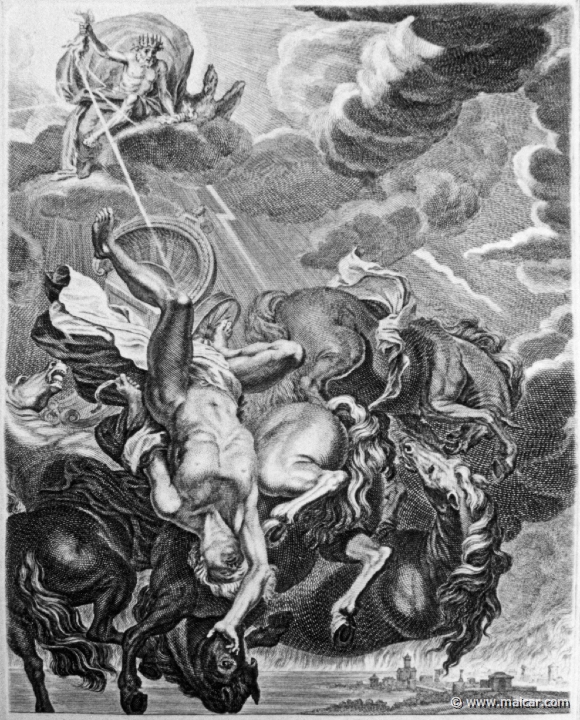 3004detail.jpg - 3004 (detail): Phaéton foudroyé par Jupiter. Bernard Picart (1673-1733), Fabeln der Alten (Musen-Tempel), 1754.