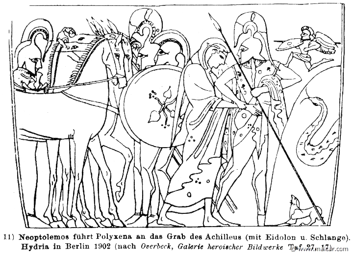RIII.2-2735.jpg - RIII.2-2735: Neoptolemus leads Polyxena to the tomb of Achilles. Wilhelm Heinrich Roscher (Göttingen, 1845- Dresden, 1923), Ausfürliches Lexikon der griechisches und römisches Mythologie, 1884.